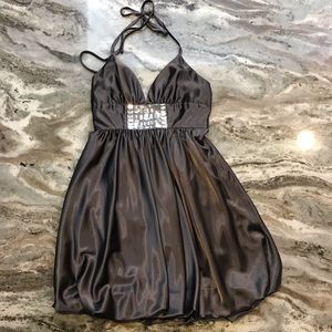 Grey/Silver satin cocktail dress with rhinestone